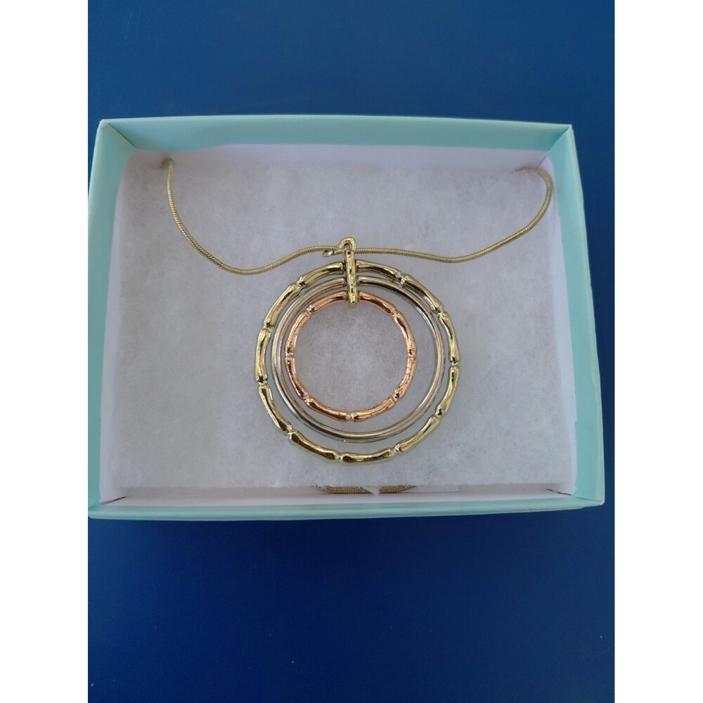 Park Lane Necklace Mixed Metal Gold Silver Rose Circle Pendant Snake Chain 17”